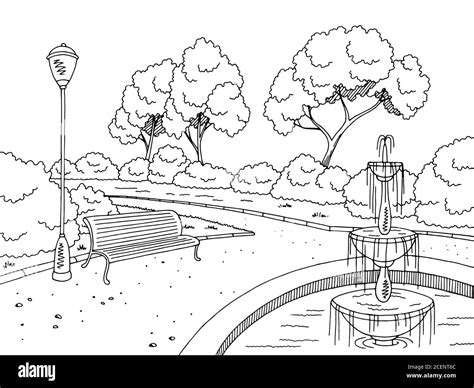 Fountain bench garden pool Stock Vector Images - Alamy