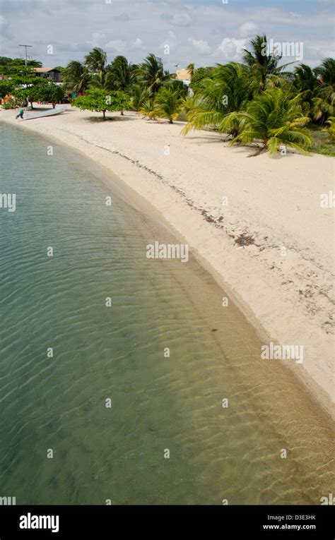 Belize, Placencia. Coastal beach area of the small island port of ...