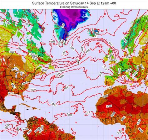 North-Atlantic Surface Temperature on Monday 26 Apr at 12am AZOST