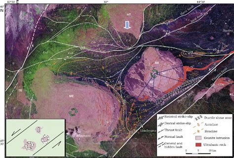 Structural map showing rotation of batholiths at the northwest wall of ...