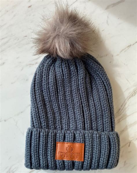 Stone Tower Winery - Products - 207 2023 Beanie Gray with Pom Pom