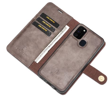 DG.MING Samsung Galaxy M31 Retro Cowhide Leather Magnetic 2 in 1 Detachable Flip Wallet Case Gray