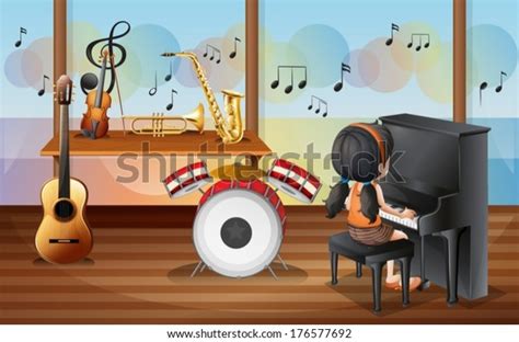 Illustration Young Pianist Inside Music Room Stock Vector (Royalty Free ...