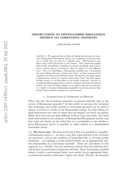 (PDF) Obstructions to distinguished Riemannian metrics via Lorentzian ...