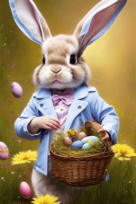 8k Beautiful Realistic Bunny Rabbit with Jacket and Easter · Creative Fabrica