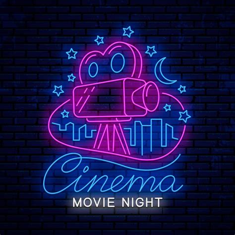 Premium Vector | Movie night, bright neon sign for the cinema.