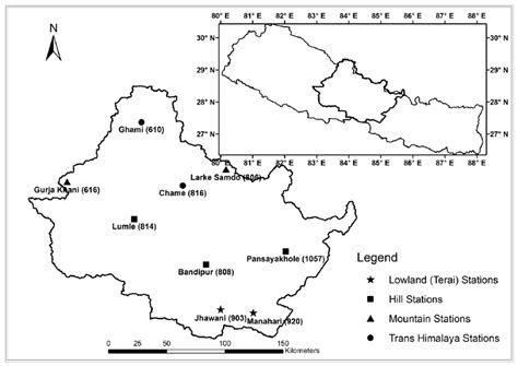 Gandaki River Basin and the meteorological stations taken from... | Download Scientific Diagram