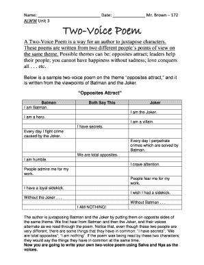 Nya And Salva Two Voice Poem - Fill Online, Printable, Fillable, Blank | pdfFiller