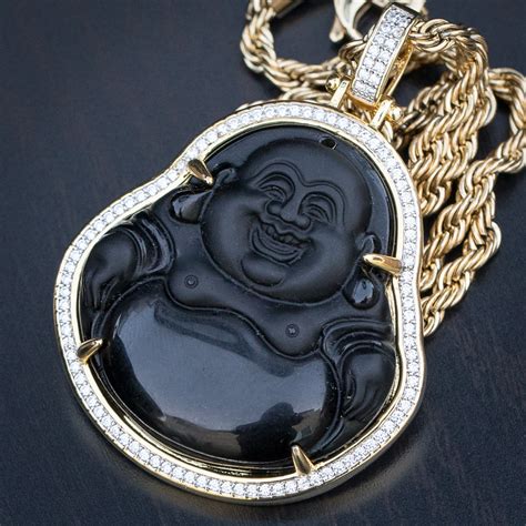 Matte Black Gold Diamond Buddha Necklace