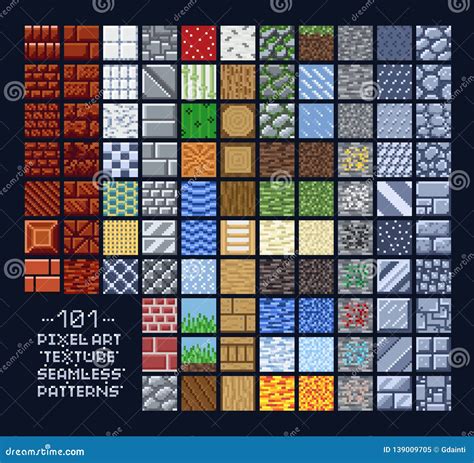 Pixel Art Style Set of Different 16x16 Texture Pattern Sprites - Stone ...