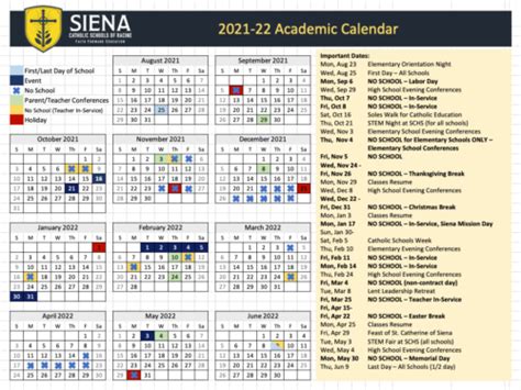 Academic Calendar - Siena Catholic Schools