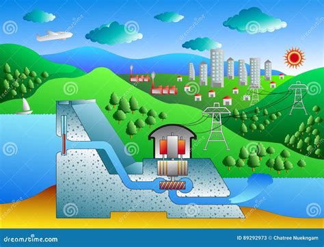 Hydroelectric dam diagram stock vector. Illustration of power - 89292973