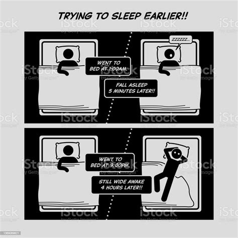 Funny Comic Strip Trying To Sleep Earlier Stock Illustration - Download ...