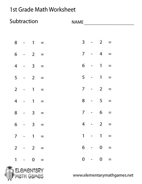 1st grade subtraction worksheets - first grade subtraction math ...