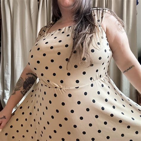 Jessica London Beige and Black Polkadot Fit and... - Depop