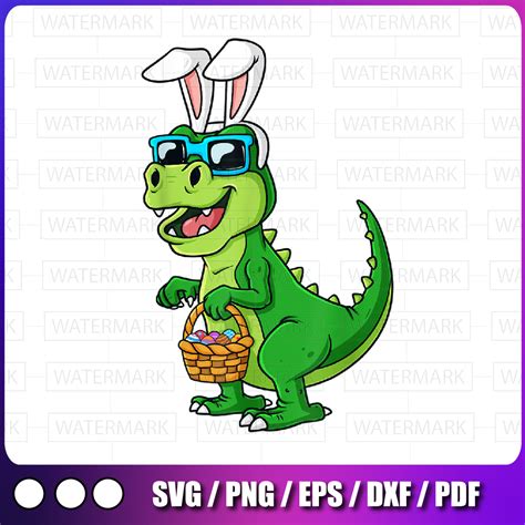 T Rex Easter Bunny With Eggs Basket Png, Funny Dinosaur Boys - Inspire ...