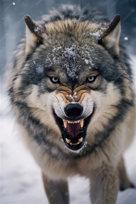 Premium AI Image | snow mountain wolf growling face