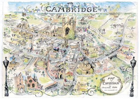 Cambridge map, Cambridge, Illustrated map