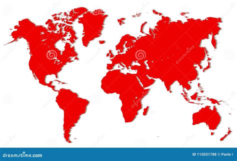 Red World Map - vector stock illustration. Illustration of earth - 115031788