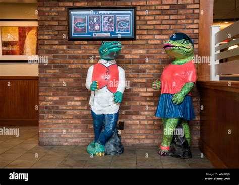 University of Florida Mascots, Albert and Alberta Gator, statues in the entrance to Perkins ...