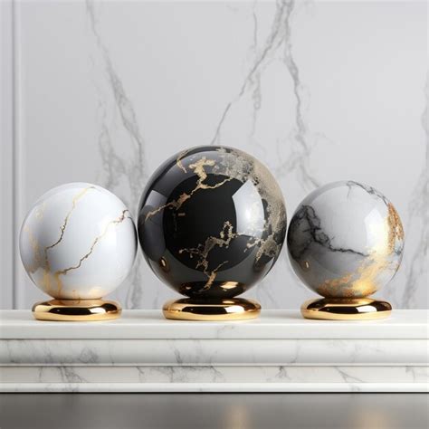 Premium Photo | On gold stands three beautiful chic decor platesgloss bright marble black gray ...