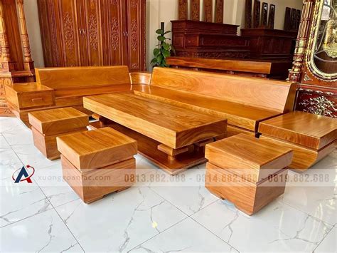 Bộ sofa góc chữ L nguyên khối gỗ gõ đỏ (anh Hải, Hà Nội) - Xưởng Gỗ An Lạc | Wooden sofa set ...