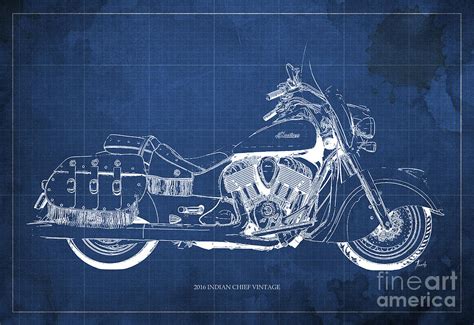 2016 Indian Chief Vintage Motorcycle Blueprint, Blue Background Painting by Drawspots ...