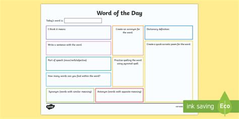 Today's Word of the Day Printable Worksheet - Twinkl