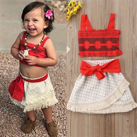 Toddler Girls Kids Baby Moana Cosplay Costume Top+Skirt Fancy Dress Halloween Necklace-in Girls ...