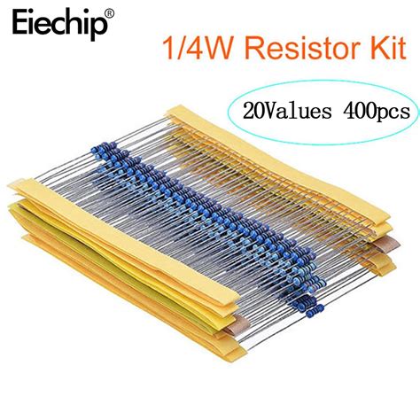 400Pcs/locs 20Values resistor Pack 1/4w Resistance 1% Metal Film ...