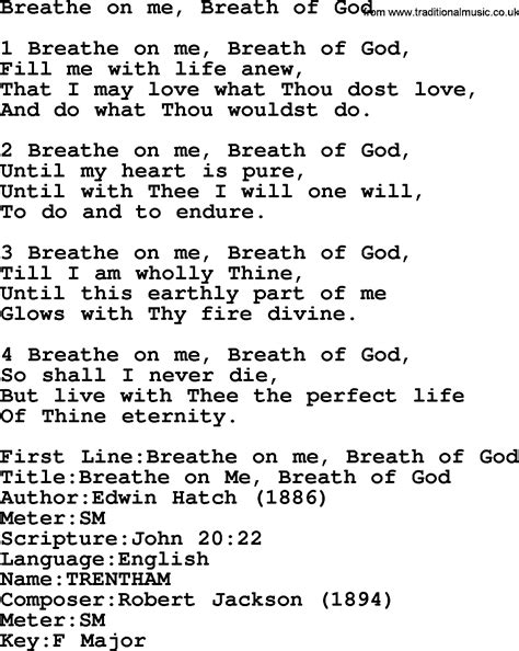 Presbyterian Hymn: Breathe On Me, Breath Of God - lyrics, and PDF