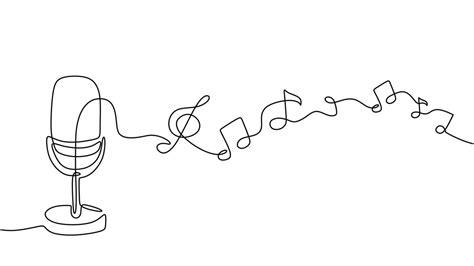 One line drawing music notes and microphone, minimalist vector 25681098 ...