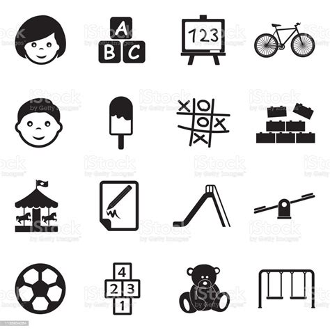 Kids Icons Black Flat Design Vector Illustration Stock Illustration ...