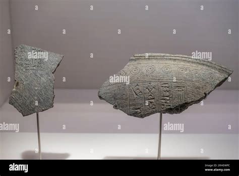 Fragments of vessels with cuneiform inscriptions in the Akkadian. Steatite and chlorite. Dilmun ...