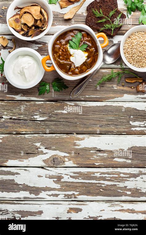 Dried Wild Mushroom Soup Stock Photo - Alamy