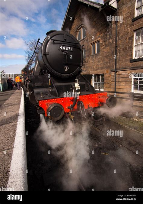 vintage steam locomotive 44871 LMS at Grosmont station,on The North Yorkshire Moors Railway ...