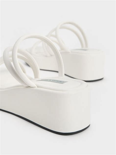 White Strappy Platform Wedges - CHARLES & KEITH SG