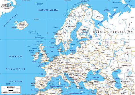 Detailed roads map of Europe with capitals and major cities | Vidiani.com | Maps of all ...