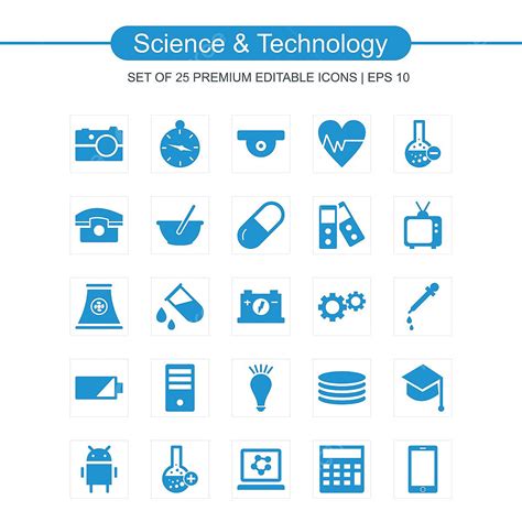 Technology Science Future Vector Hd PNG Images, Science And Technology Icons Set Blue ...