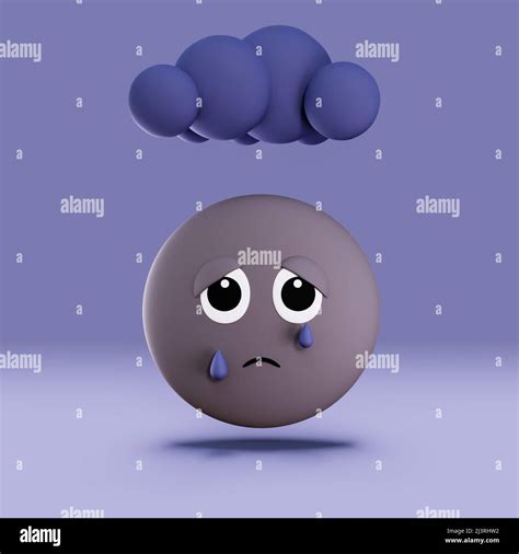 sad depressed anxious emoji under a cloud, 3D render illustration ...