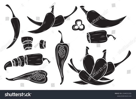 Set Black Silhouette Chili Pepper Vector Stock Vector (Royalty Free ...