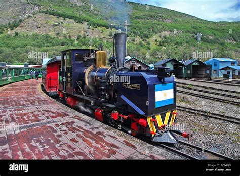 The locomotive in the End of the World Train in Parque Nacional Tierra ...