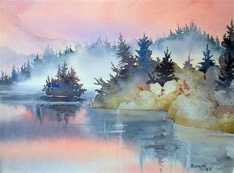 Mist At Sunrise Painting - Mist At Sunrise by Teresa Ascone | Sunrise art, Watercolor landscape, Art