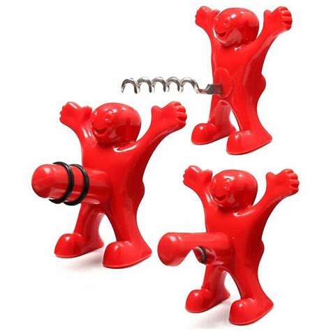 Funny Cute Bottle Opener Corkscrew Novelty Little Red Man ABS Beer & Red Wine Bottle Opener ...