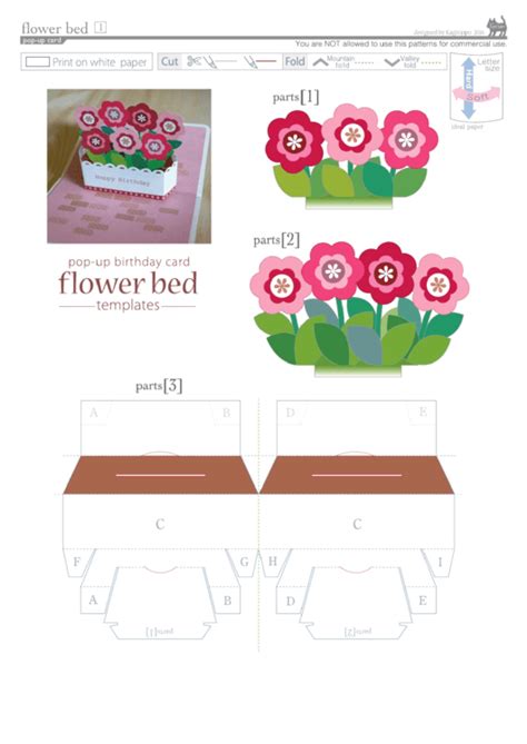 Flower Bed Pop-Up Card Template printable pdf download