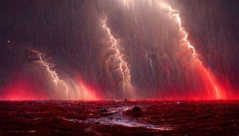 Premium Photo | Red lightning storm