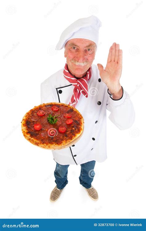 Italian cook with pizza stock photo. Image of high, elderly - 32873700