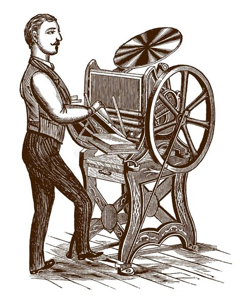 Man from the 19th Century Working in Front of a Printing Press Stock Vector - Illustration of ...