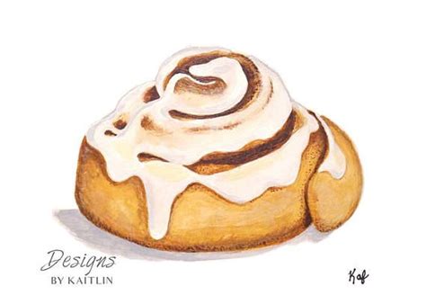 Cinnamon Roll Breakfast 5x7 Print from Acrylic Painting | Desserts drawing, Watercolor food ...