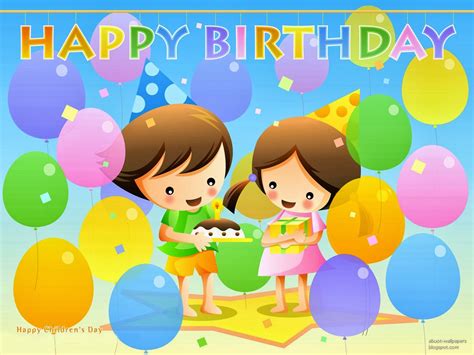 Best wishes for children : Magnificent Happy Birthday card for kids with cartoon and balloons ...